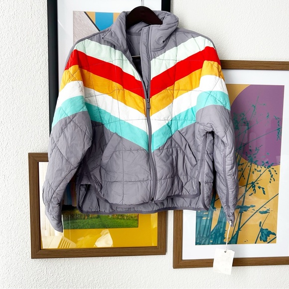 NWT Free People Pippa Packable Puffer Jacket Steel Peach Combo - Picture 3 of 5